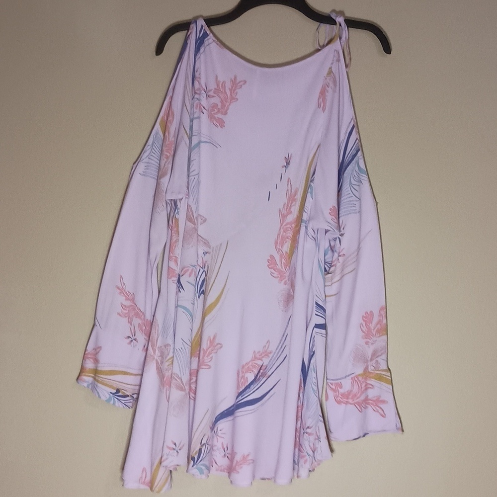 Free People Clear Skies Cold Shoulder Tunic/Dress In Lilac Floral - Picture 5 of 8